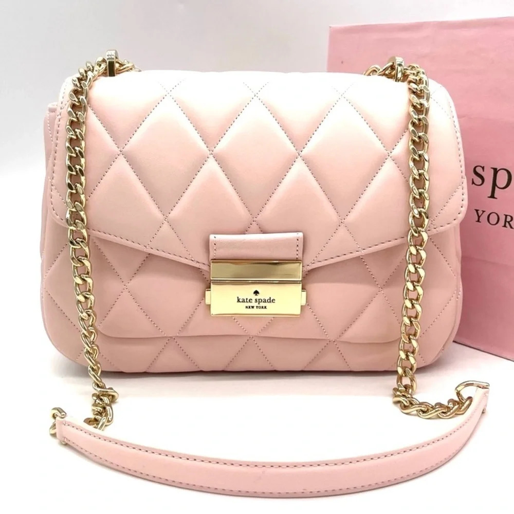 Kate Spade Carey Small Quilted Flap Shoulder Crossbody Bag Light Pink/Gold - Picture 1 of 11